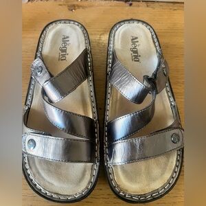 Alegria Metallic Silver Crisscross Sandals